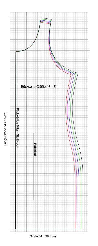Kleid Schnittmuster 46 - 54 Rückseite